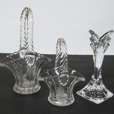 2 Smaller Vintage Glass Baskets and a Modern Candle Holder