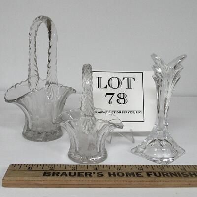 2 Smaller Vintage Glass Baskets and a Modern Candle Holder