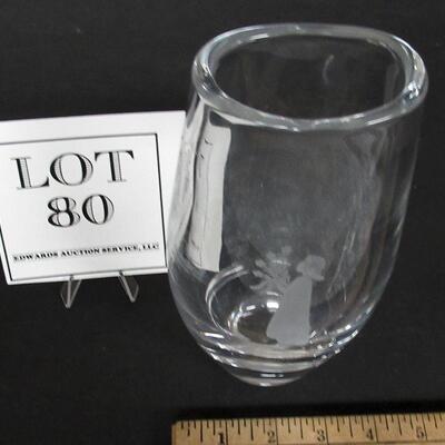 Vintage Heavy Glass Vase With Cut Girl On Front, Marked on Bottom