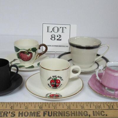 5 Vintage Cup and Saucer Sets, Lenox, Wedgwood, Lusterware, Metlox, The Big Apple