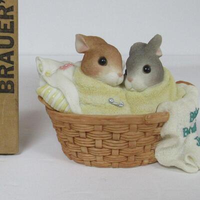 Blushing Bunnies "Twins in Laundry Basket" Enesco