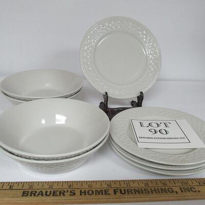 4 Bowls, 4 Plates, Farberware Stoneware, Trellis Pattern #4562, Retired
