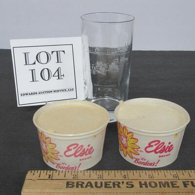 2 Old Borden Elsie Ice Cream Cups and Etched Glass Tumbler Advertising Land of Lakes