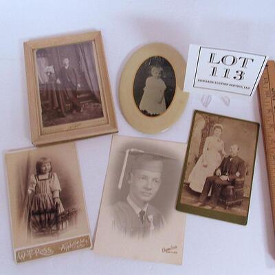 5 Antique Photographs, One in Celluloid Oval Frame