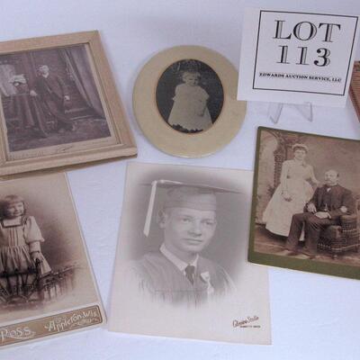 5 Antique Photographs, One in Celluloid Oval Frame
