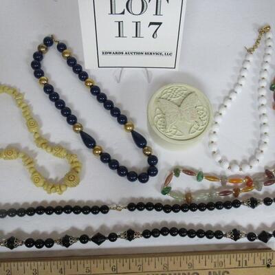 Costume Necklace Lot, and Butterfly Trinket Box
