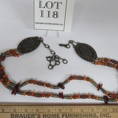 Retro 1970s Hippie Beaded Belt, Glass, Stone and Brass Beads