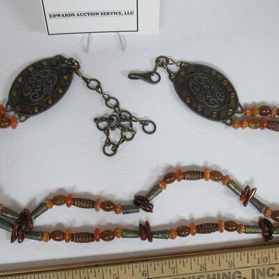 Retro 1970s Hippie Beaded Belt, Glass, Stone and Brass Beads