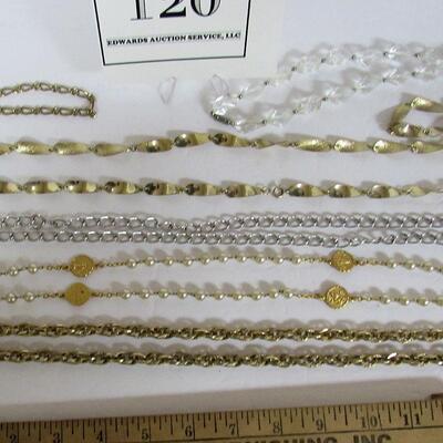 4 Necklaces, 1 Rosary, 1 Bracelet, Metal and Plastic