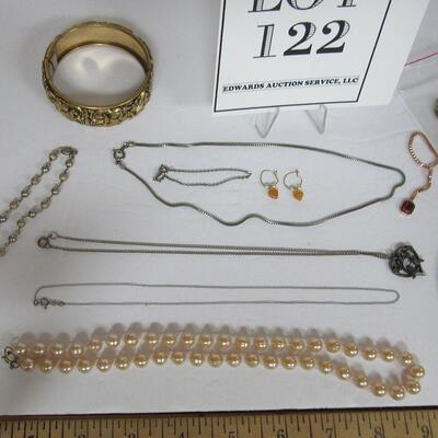 Lot of Jewelry, Thin Chain is Sterling, Cuff Bracelet, Large Pendant, Necklaces, Childs Bracelet, Vintage Jewelry Tags
