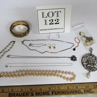 Lot of Jewelry, Thin Chain is Sterling, Cuff Bracelet, Large Pendant, Necklaces, Childs Bracelet, Vintage Jewelry Tags