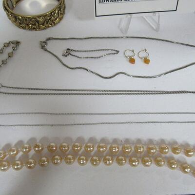 Lot of Jewelry, Thin Chain is Sterling, Cuff Bracelet, Large Pendant, Necklaces, Childs Bracelet, Vintage Jewelry Tags