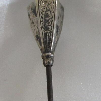 Long Sterling Antique Hat Pin, 2 Shorter Hatpins, Stick Pin, and One Modern Santa Tie or Lapel Pin