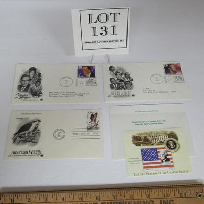 3 1st Day Issue Canceled Envelopes: 1987 Wildlife Osprey, 1994 Popular Singers, 1994 Blues & Jazz, 1 1994 T Jefferson Stamp