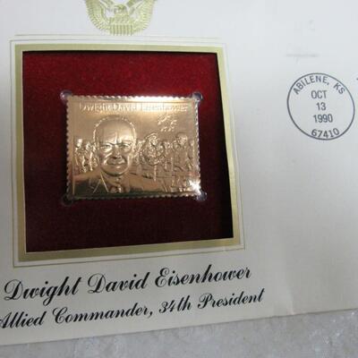 Lot of 1st Day Issue 22K Gold Replica Stamps, 2003 Arctic Tundra Caribou,  1990 Eisenhauer, 1992 Christmas 