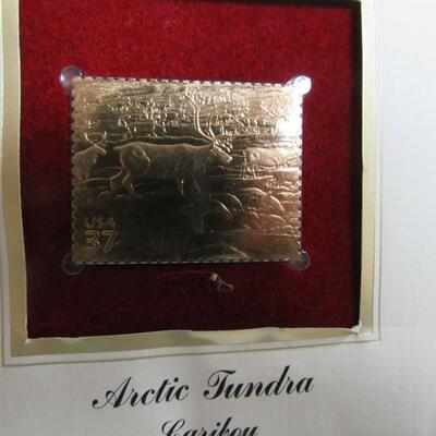 Lot of 1st Day Issue 22K Gold Replica Stamps, 2003 Arctic Tundra Caribou,  1990 Eisenhauer, 1992 Christmas 