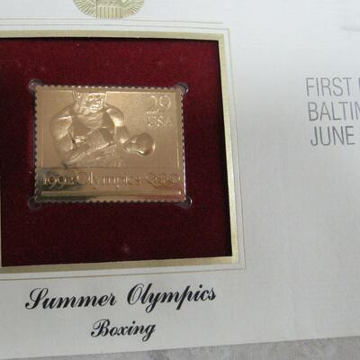 Lot of 1st Day Issue 22K Gold Replica Stamps: Folk Heroes, 1996 Mighty Casey, 1992 Summer Olympics Boxing
