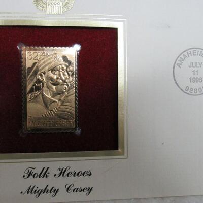 Lot of 1st Day Issue 22K Gold Replica Stamps: Folk Heroes, 1996 Mighty Casey, 1992 Summer Olympics Boxing