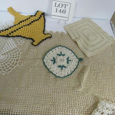Lot of Vintage Doileys, Towel, Apron, Pot Holders