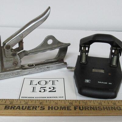 Old Heavy Duty Stapler, Kling Tite AL Hansen Mfg Co, and Good Quaity 3 Hole Punch, Mutual 50
