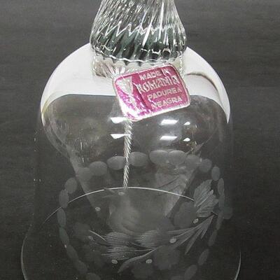 Pretty Cut Bird Theme Vintage Romanian Crystal Glass Bell, Padurea Neagra