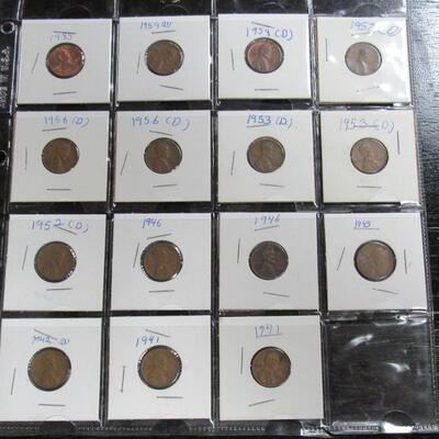 14 Vintage Wheat Pennies, Various Dates From 1941-1959