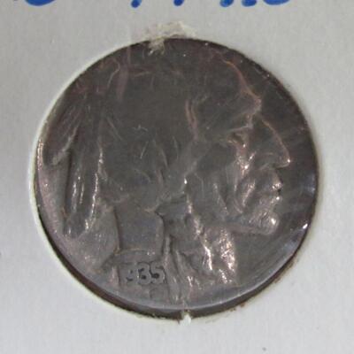 1957 Quarter, 1900 Liberty Nickel, 1935 Penny, 1935 Buffalo Nickel, No Date Buffalo Nickel