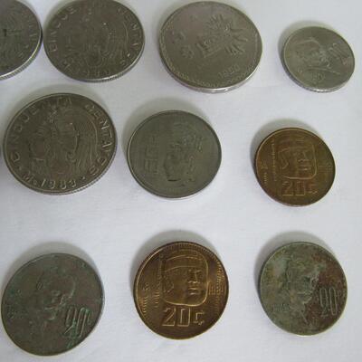Lot of 15 Mixed Mexican Coins: 5 Pesos and More