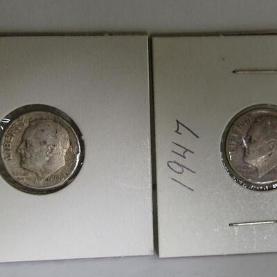 10 Silver Dimes:  1946 P, 1947 S, 1948 D (2), 1962 D (2), 1963 D, 1964 D (2), 1967 P