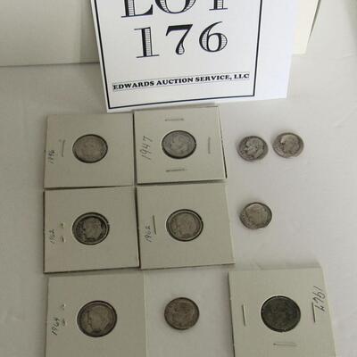 10 Silver Dimes:  1946 P, 1947 S, 1948 D (2), 1962 D (2), 1963 D, 1964 D (2), 1967 P