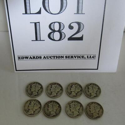 8 Mercury Dimes: 1935, 1936, 1937, 1939 D, 1941 (2), 1942, 1945`