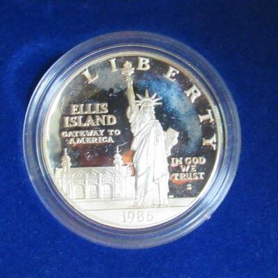 US Mint 1986 S Liberty, Ellis Island Silver Dollar, Clad Half Proof Set