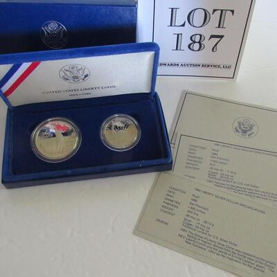 US Mint 1986 S Liberty, Ellis Island Silver Dollar, Clad Half Proof Set