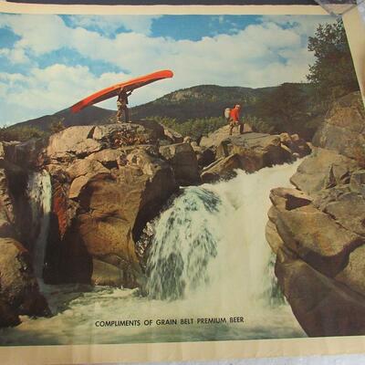 Vintage 1950s Grain Belt Advertising Print on Canvas, Man With Canoe