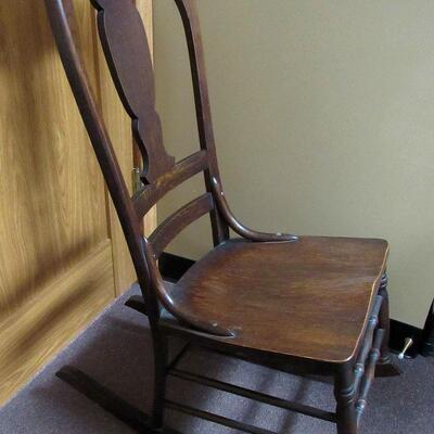 Antique Wood Sewing Rocker Sturdy, Nice Painted Flowers On Back