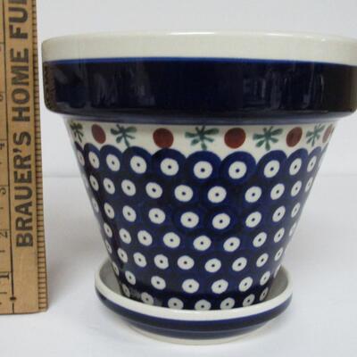 Vintage Handmade Boleslawiec Stoneware Polish Pottery Planter and Underplate, Read Description For Details