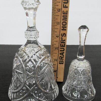 2 Nice Lead Crystal Bells, Unknown Maker, Nice Pressed Glass, Heavy