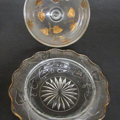 Antique EAPG Ivy In Snow Pattern Glass Butter Dish, Sugar and Creamer Set