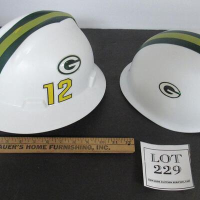 2 Plastic Hard Hats, Green Bay Packers #4, #12
