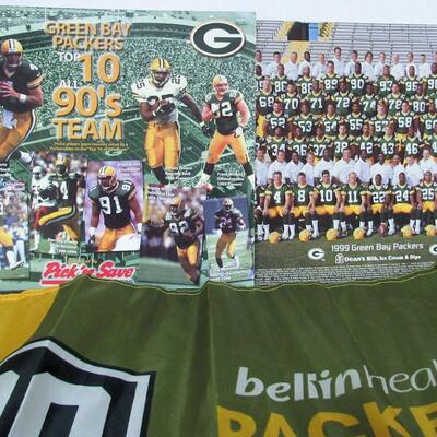Lot of GB Packers Team Pictures 1999, 2000, Top 10 90s Team Ad, Packers Vs Cancer Flag