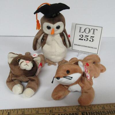 Vintage Beanie Baby Lot: Sly the Fox, Pounce the Cat, Wise the Owl