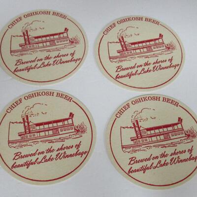 4 Old Chief Oshkosh Beer Coasters, Nice Unused Shape