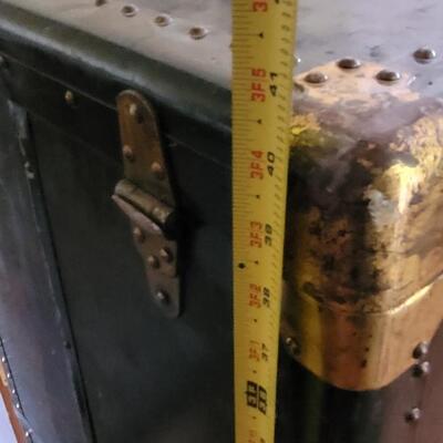 Lot 14: Hartman Trunk Co. Train/Steamer Wardrobe Chest - Black with Brass Hardware & Green Interior Great Condition!
