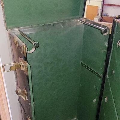 Lot 14: Hartman Trunk Co. Train/Steamer Wardrobe Chest - Black with Brass Hardware & Green Interior Great Condition!