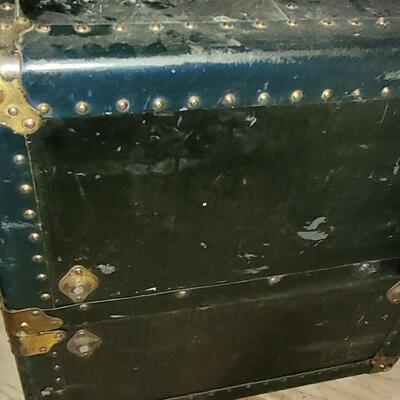 Lot 14: Hartman Trunk Co. Train/Steamer Wardrobe Chest - Black with Brass Hardware & Green Interior Great Condition!
