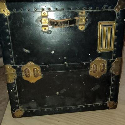 Lot 14: Hartman Trunk Co. Train/Steamer Wardrobe Chest - Black with Brass Hardware & Green Interior Great Condition!