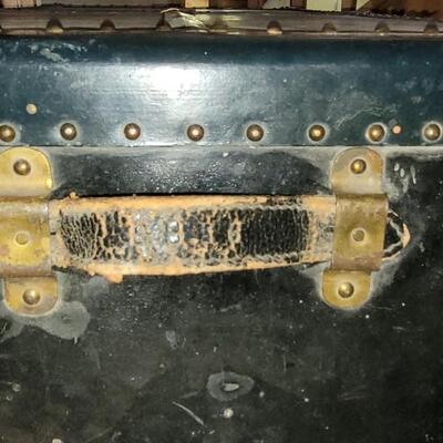 Lot 14: Hartman Trunk Co. Train/Steamer Wardrobe Chest - Black with Brass Hardware & Green Interior Great Condition!
