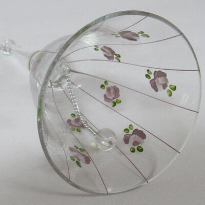 Made in Hungary, Clear Glass Bell With Hand Painted Roses
