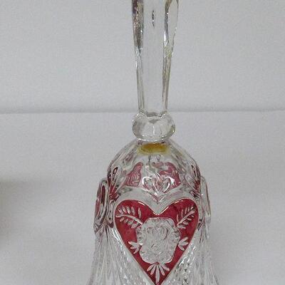 Vintage Enesco Pressed Glass Lead Crystal Bell, Made in West Germany, Hearts and Roses