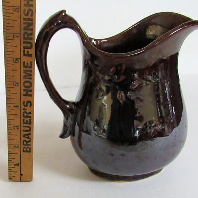 Vintage Brown Glazed Pottery Pitcher, Unmarked
